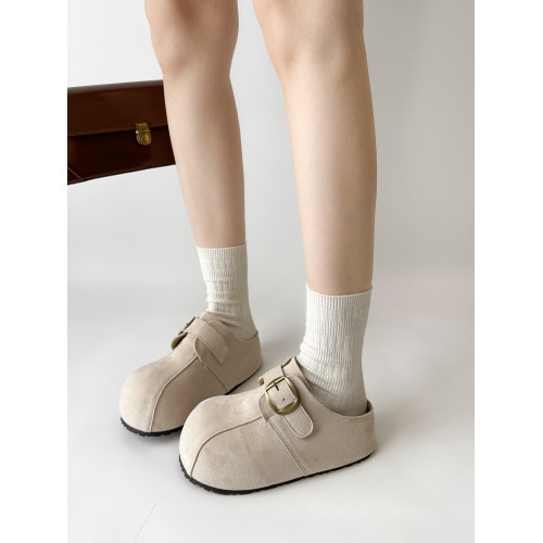 厚底防滑增高勃肯鞋女外穿2025新款秋季復古休閒一腳蹬包頭半拖鞋