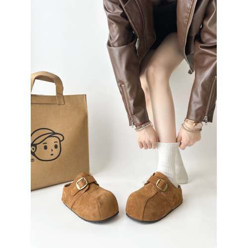 厚底防滑增高勃肯鞋女外穿2025新款秋季復古休閒一腳蹬包頭半拖鞋