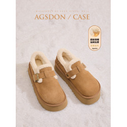 奧古獅登厚底勃肯鞋女2025新款冬季雪地靴真皮加絨保暖棉鞋毛毛鞋