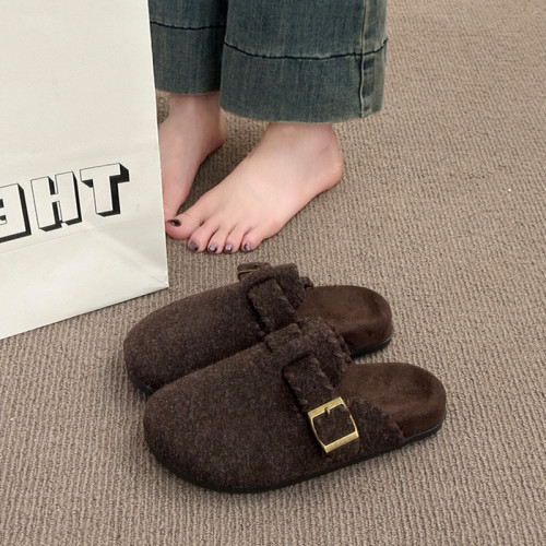 厚底灰色勃肯鞋包頭毛毛拖鞋女外穿2025新款秋冬一腳蹬半拖棉拖鞋 厚底灰色勃肯鞋包頭毛毛拖鞋女外穿2025新款秋冬一腳蹬半拖棉拖鞋