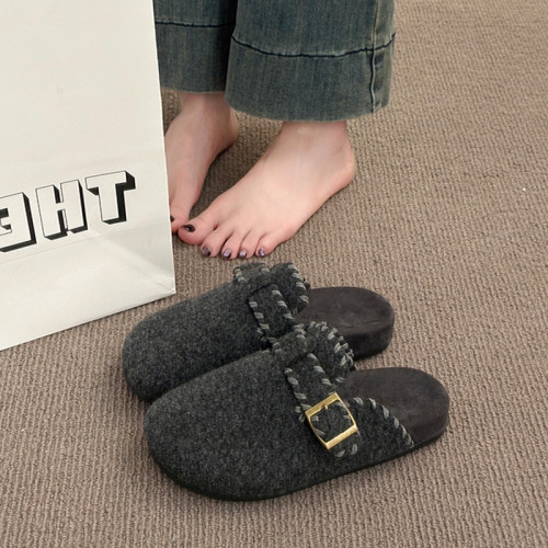 厚底灰色勃肯鞋包頭毛毛拖鞋女外穿2025新款秋冬一腳蹬半拖棉拖鞋 厚底灰色勃肯鞋包頭毛毛拖鞋女外穿2025新款秋冬一腳蹬半拖棉拖鞋