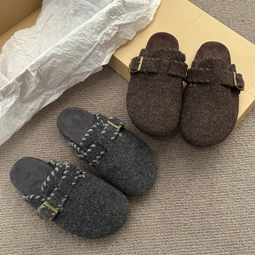 厚底灰色勃肯鞋包頭毛毛拖鞋女外穿2025新款秋冬一腳蹬半拖棉拖鞋 厚底灰色勃肯鞋包頭毛毛拖鞋女外穿2025新款秋冬一腳蹬半拖棉拖鞋
