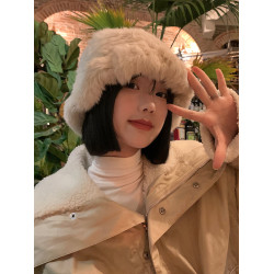 毛絨帽女兔毛漁夫帽2025冬季新款毛毛帽子保暖大頭圍顯臉小毛茸茸