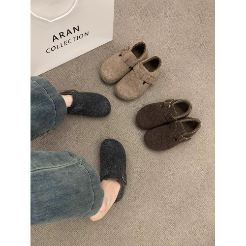 復古毛氈加絨勃肯鞋女2025秋冬新款加絨一腳蹬保暖棉鞋毛呢樂福鞋 復古毛氈加絨勃肯鞋女2025秋冬新款加絨一腳蹬保暖棉鞋毛呢樂福鞋