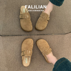 厚底毛毛勃肯鞋女半拖秋冬外穿2025新款爆款一腳蹬懶人鞋加絨棉拖