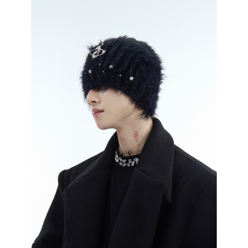 ArguE CulturE秋冬小衆針織長毛帽重工珍珠設計毛絨絨加厚冷帽男 ArguE CulturE秋冬小衆針織長毛帽重工珍珠設計毛絨絨加厚冷帽男