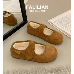 加絨全包勃肯鞋女2025新款秋冬單鞋一腳蹬加絨棉鞋毛毛瑪麗珍鞋子