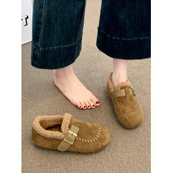 爆款復古休閒勃肯鞋女2025秋冬季新款內增高加絨豆豆鞋毛毛棉鞋子