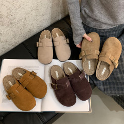 加絨勃肯鞋女2025年新款冬季平底博肯鞋懶人包頭半拖外穿毛毛拖鞋