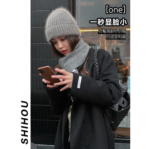 兔毛帽子女冬毛線帽保暖秋款羊毛針織帽大頭圍美式冷帽護耳顯臉小 兔毛帽子女冬毛線帽保暖秋款羊毛針織帽大頭圍美式冷帽護耳顯臉小