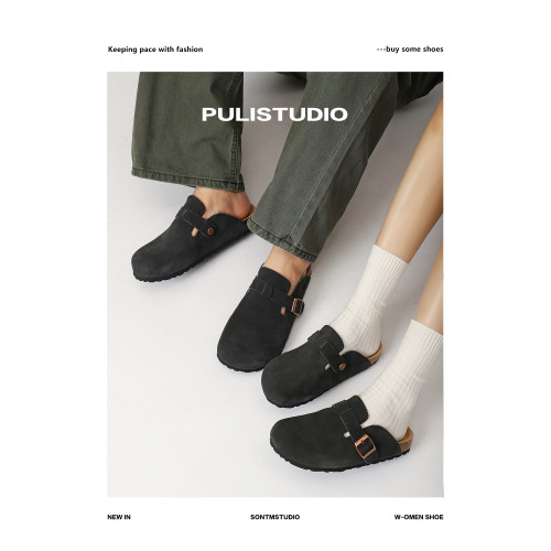 真皮軟木勃肯鞋女春秋黑色情侶男女同款大碼拖鞋外穿包頭半拖小碼 真皮軟木勃肯鞋女春秋黑色情侶男女同款大碼拖鞋外穿包頭半拖小碼