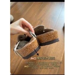 加厚牛皮勃肯鞋2025夏季新款真皮軟木厚底涼鞋男女同款一字涼拖鞋