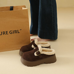 加絨包頭半拖鞋女外穿2025新款秋冬季一腳蹬棉拖厚底增高勃肯鞋子