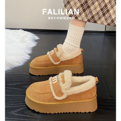 厚底勃肯鞋女加絨保暖雪地靴2025新款秋冬季樂福鞋外穿毛毛棉鞋子
