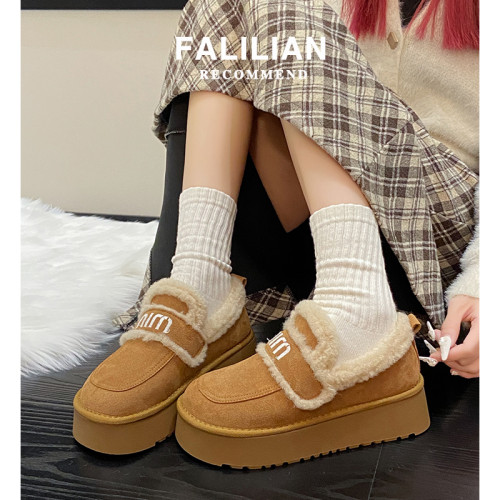 厚底勃肯鞋女加絨保暖雪地靴2025新款秋冬季樂福鞋外穿毛毛棉鞋子 厚底勃肯鞋女加絨保暖雪地靴2025新款秋冬季樂福鞋外穿毛毛棉鞋子