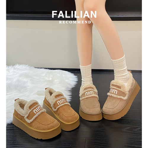 厚底勃肯鞋女加絨保暖雪地靴2025新款秋冬季樂福鞋外穿毛毛棉鞋子 厚底勃肯鞋女加絨保暖雪地靴2025新款秋冬季樂福鞋外穿毛毛棉鞋子