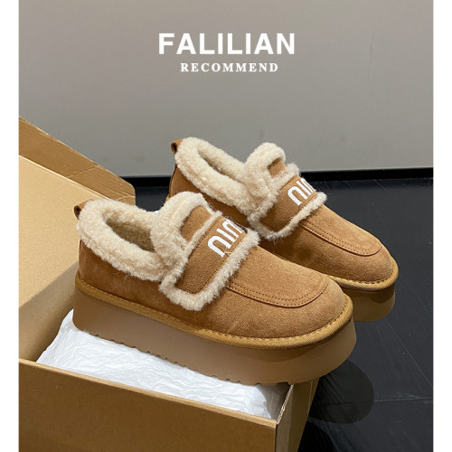 厚底勃肯鞋女加絨保暖雪地靴2025新款秋冬季樂福鞋外穿毛毛棉鞋子 厚底勃肯鞋女加絨保暖雪地靴2025新款秋冬季樂福鞋外穿毛毛棉鞋子