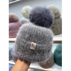 MJUK兔毛帽子手套套裝女花兒與少年迪麗熱巴冰島狐狸毛球帽子