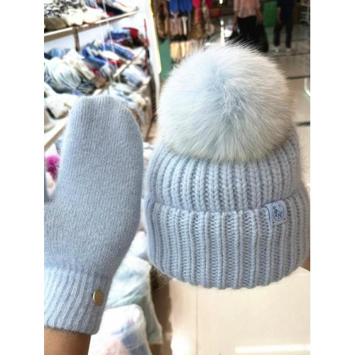 MJUK兔毛帽子手套套裝女花兒與少年迪麗熱巴冰島狐狸毛球帽子 MJUK兔毛帽子手套套裝女花兒與少年迪麗熱巴冰島狐狸毛球帽子