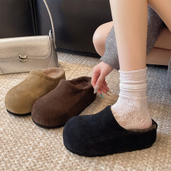 復古增高包頭半拖鞋女外穿2025秋冬季新款一腳蹬小個子加絨勃肯鞋