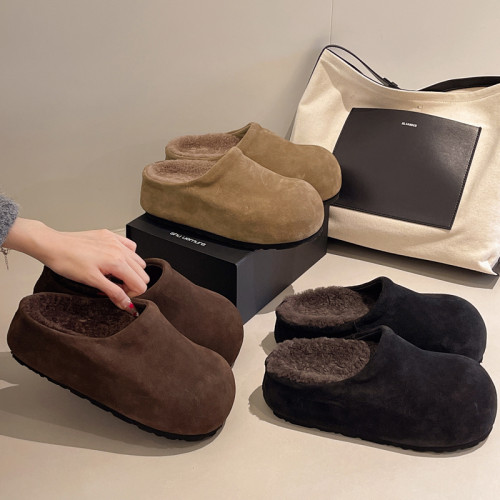 復古增高包頭半拖鞋女外穿2025秋冬季新款一腳蹬小個子加絨勃肯鞋