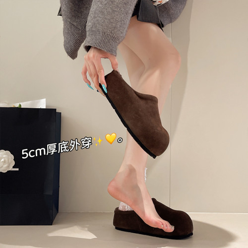 復古增高包頭半拖鞋女外穿2025秋冬季新款一腳蹬小個子加絨勃肯鞋