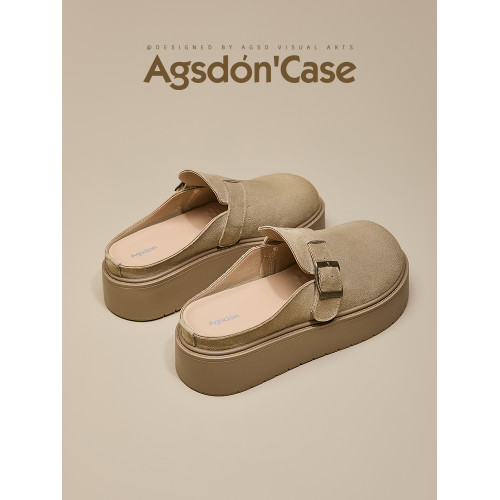 奧古獅登勃肯鞋女2025新款秋冬季厚底增高包頭半拖鞋子外穿孕婦爆