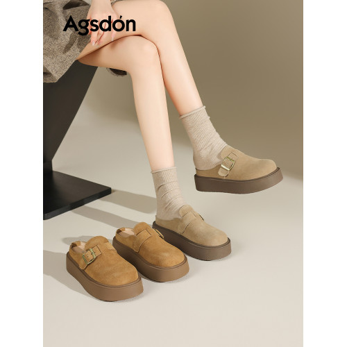 奧古獅登勃肯鞋女2025新款秋冬季厚底增高包頭半拖鞋子外穿孕婦爆