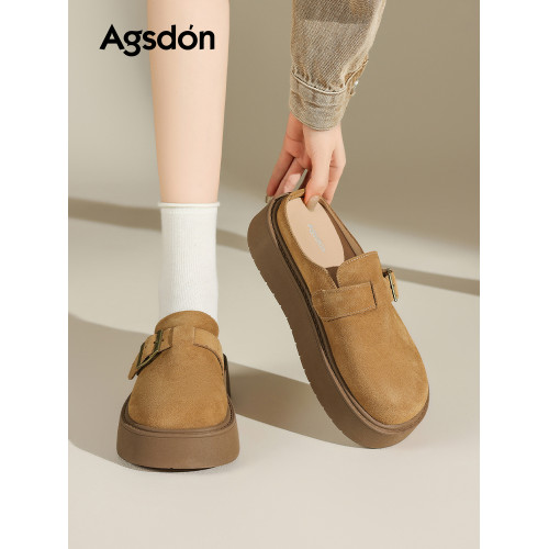 奧古獅登勃肯鞋女2025新款秋冬季厚底增高包頭半拖鞋子外穿孕婦爆