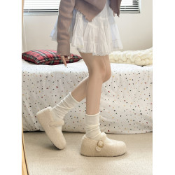 厚底內增高勃肯鞋毛毛鞋女2025新款冬加絨瑪麗珍棉鞋雪地靴豆豆鞋