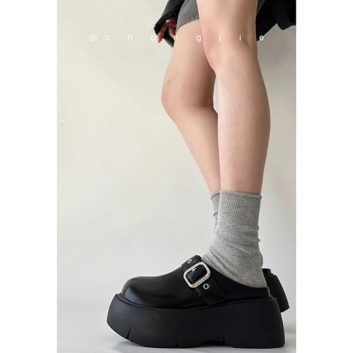 超火半拖鞋厚底黑色勃肯鞋女小個子厚底時尚百搭日系包頭拖鞋外穿 超火半拖鞋厚底黑色勃肯鞋女小個子厚底時尚百搭日系包頭拖鞋外穿