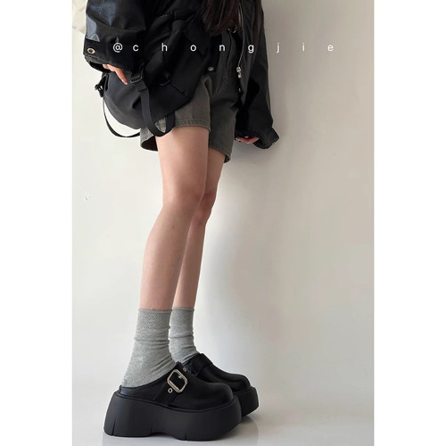 超火半拖鞋厚底黑色勃肯鞋女小個子厚底時尚百搭日系包頭拖鞋外穿 超火半拖鞋厚底黑色勃肯鞋女小個子厚底時尚百搭日系包頭拖鞋外穿