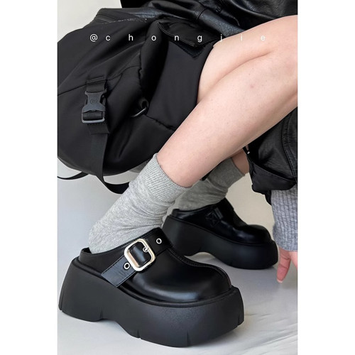 超火半拖鞋厚底黑色勃肯鞋女小個子厚底時尚百搭日系包頭拖鞋外穿 超火半拖鞋厚底黑色勃肯鞋女小個子厚底時尚百搭日系包頭拖鞋外穿