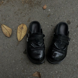 【水洗牛皮】男女同款復古厚底勃肯鞋女2025新款休閒外穿半拖拖鞋