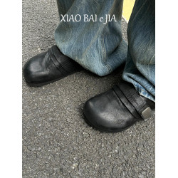 夏季新品~男女同款水洗牛皮勃肯鞋2025夏季新款復古外穿半拖拖鞋