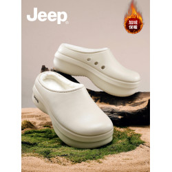 JEEP加絨廚師鞋女冬外穿棉拖2025新款棉鞋冬季加棉厚底洞洞棉拖鞋