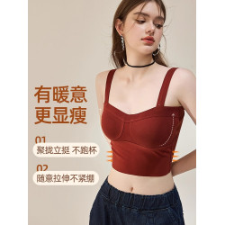 德絨保暖背心女加絨加厚帶胸墊紅色內衣女秋冬季髮熱內搭打底上衣