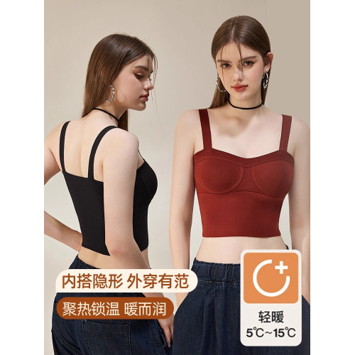 德絨保暖背心女加絨加厚帶胸墊紅色內衣女秋冬季髮熱內搭打底上衣 德絨保暖背心女加絨加厚帶胸墊紅色內衣女秋冬季髮熱內搭打底上衣