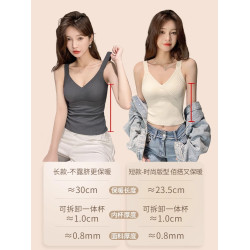 內搭保暖背心式內衣女長款帶胸墊文胸一體打底衫秋冬季深V可外穿