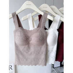 絨感雪尼爾波浪邊美背吊帶女秋冬磨毛蕾絲親膚保暖背心固定杯內衣