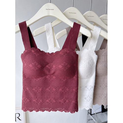 絨感雪尼爾波浪邊美背吊帶女秋冬磨毛蕾絲親膚保暖背心固定杯內衣 絨感雪尼爾波浪邊美背吊帶女秋冬磨毛蕾絲親膚保暖背心固定杯內衣