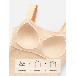 保暖背心女帶胸墊一體加絨2025年秋冬季羊絨蠶絲髮熱內搭打底內衣