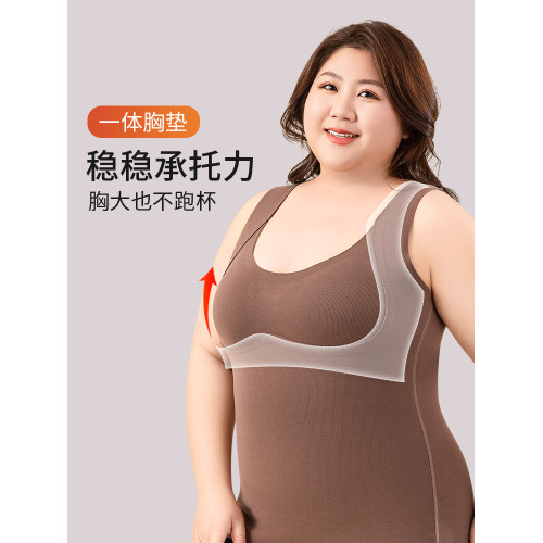 貓人大碼德絨保暖背心女士200斤胖mm帶胸墊一體內搭加絨加厚內衣 貓人大碼德絨保暖背心女士200斤胖mm帶胸墊一體內搭加絨加厚內衣