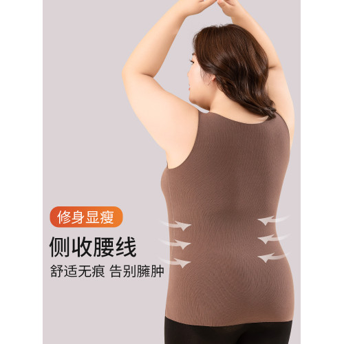 貓人大碼德絨保暖背心女士200斤胖mm帶胸墊一體內搭加絨加厚內衣 貓人大碼德絨保暖背心女士200斤胖mm帶胸墊一體內搭加絨加厚內衣