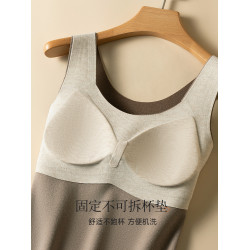 無痕保暖背心女帶胸墊加厚加絨德內衣秋冬季女款羊毛髮熱打底上衣