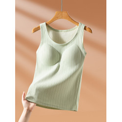 帶胸墊加厚保暖背心女冬季德絨防寒打底衫內搭加絨圓領吊帶上衣