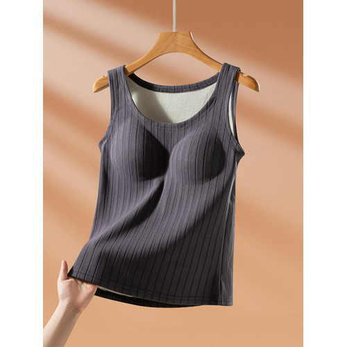 帶胸墊加厚保暖背心女冬季德絨防寒打底衫內搭加絨圓領吊帶上衣 帶胸墊加厚保暖背心女冬季德絨防寒打底衫內搭加絨圓領吊帶上衣