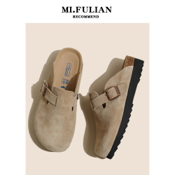 厚底勃肯鞋女外穿2025春秋新款軟木釣魚博肯懶人一腳蹬包頭半拖鞋