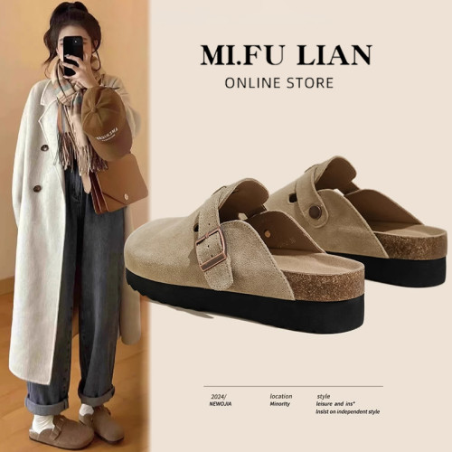 厚底勃肯鞋女外穿2025春秋新款軟木釣魚博肯懶人一腳蹬包頭半拖鞋 厚底勃肯鞋女外穿2025春秋新款軟木釣魚博肯懶人一腳蹬包頭半拖鞋