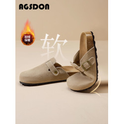 奧古獅登加絨真皮勃肯鞋女2025秋季新款鞋子厚底拖鞋軟底博肯半拖